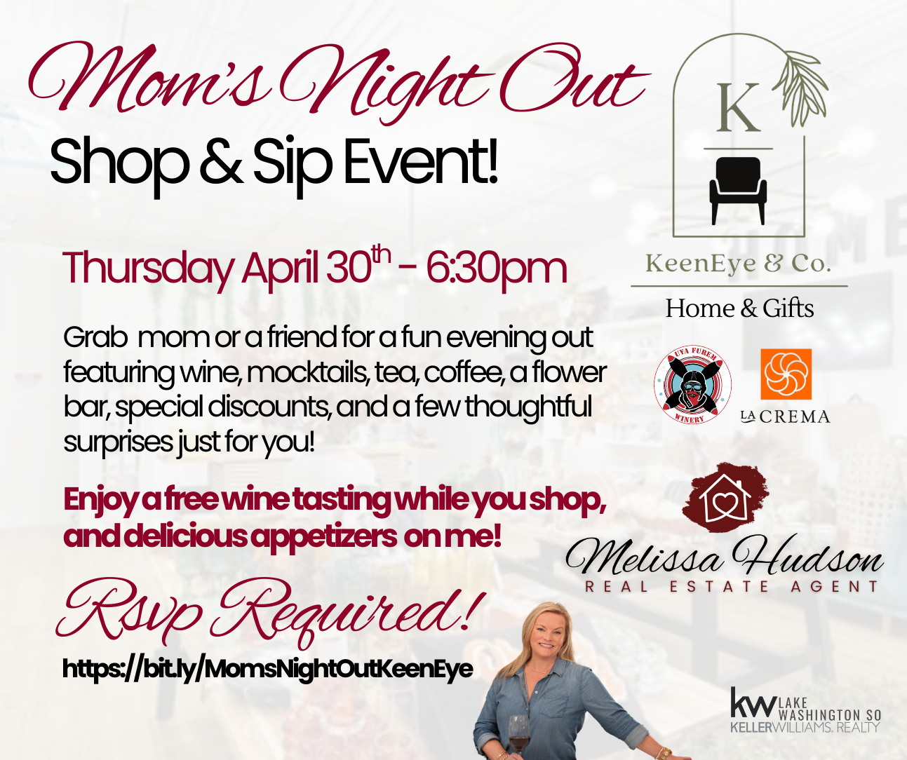 mothers day shop and sip at keeneye in fairwood hosted by melissa hudson realtor